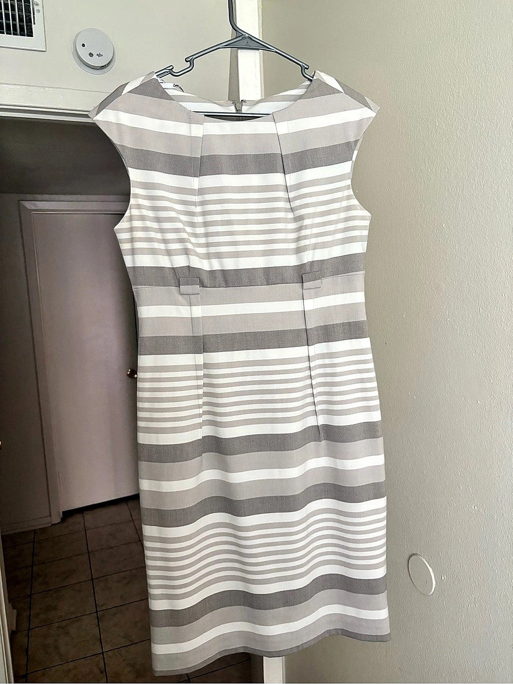Striped Gray & White Midi Dress Like New